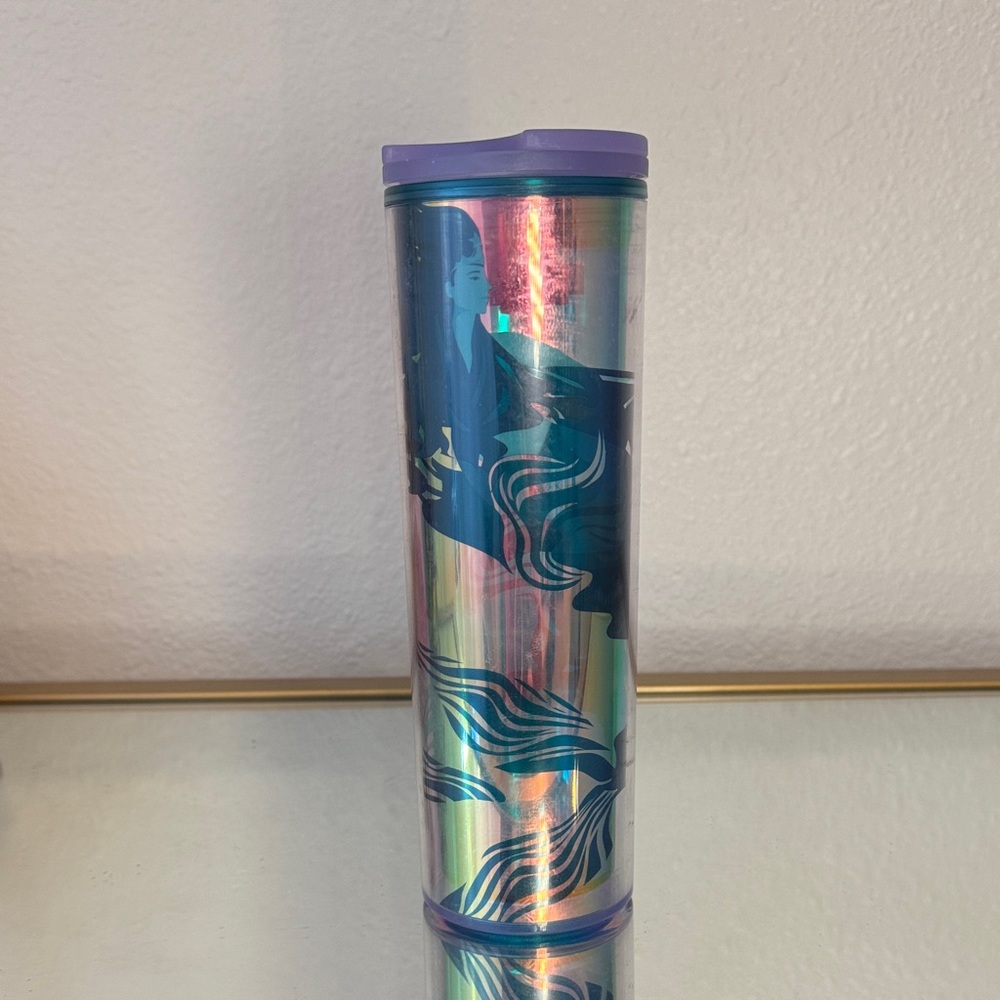 NWT 2023 Iridescent Holographic Starbucks Travel Tumbler with Purple Lid 16oz